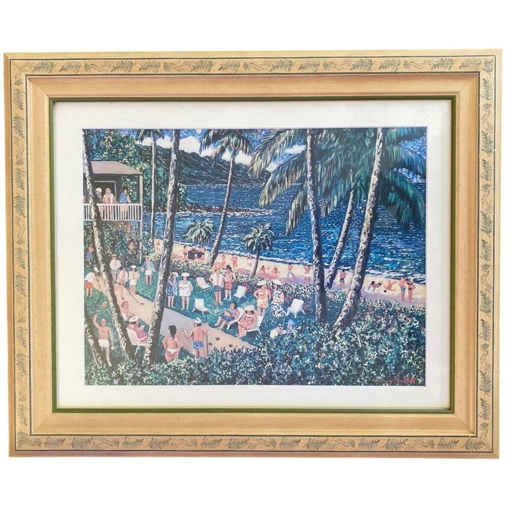 Untitled Hawaiian Beach Scene Art Print Artist Guy Buffet Signed Framed Rare